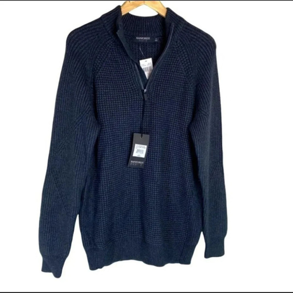 Rainforest L 1/4 zip gray waffle knit sweater‎ NWT